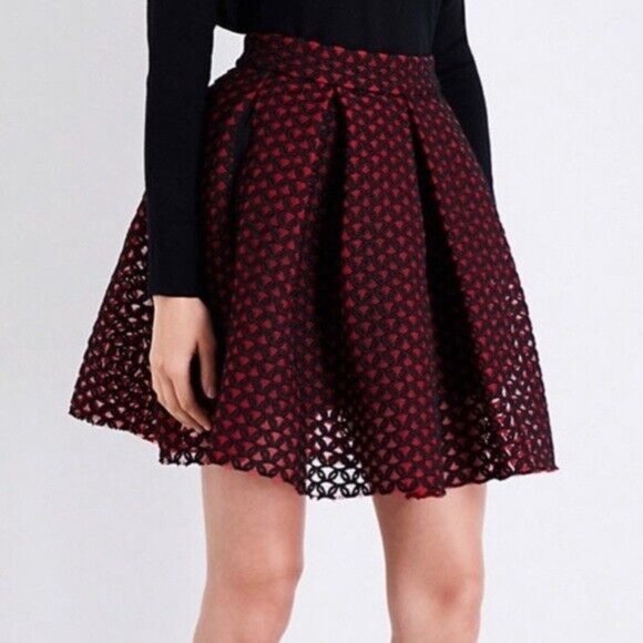 Maje Red and Black Mini Skirt